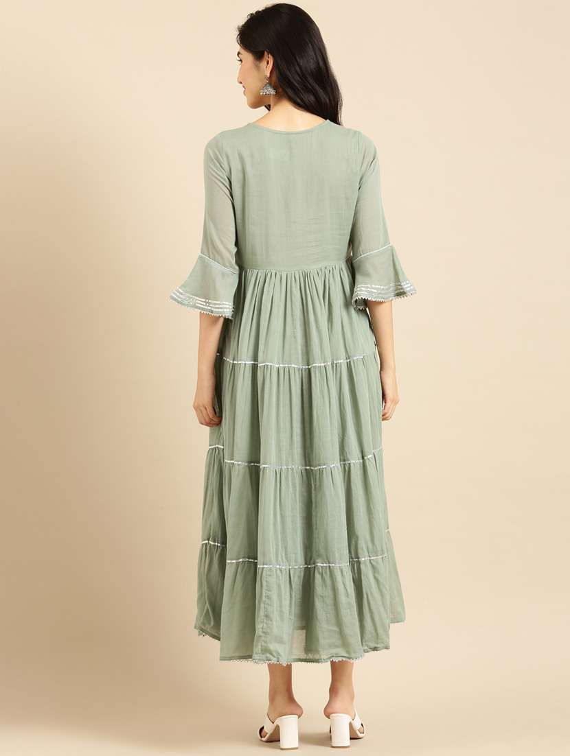 yoke embroidered tiered ethnic dress - 18532104 - Standard Image - 2