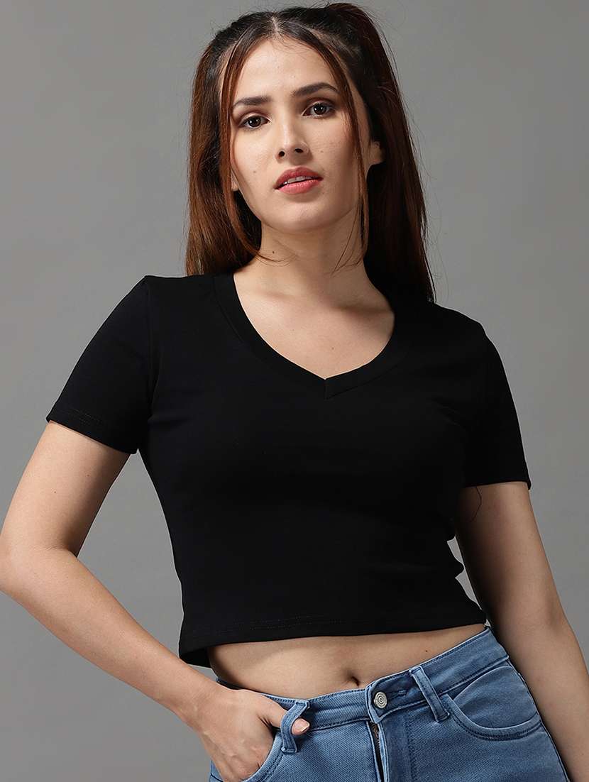 v-neck solid crop top