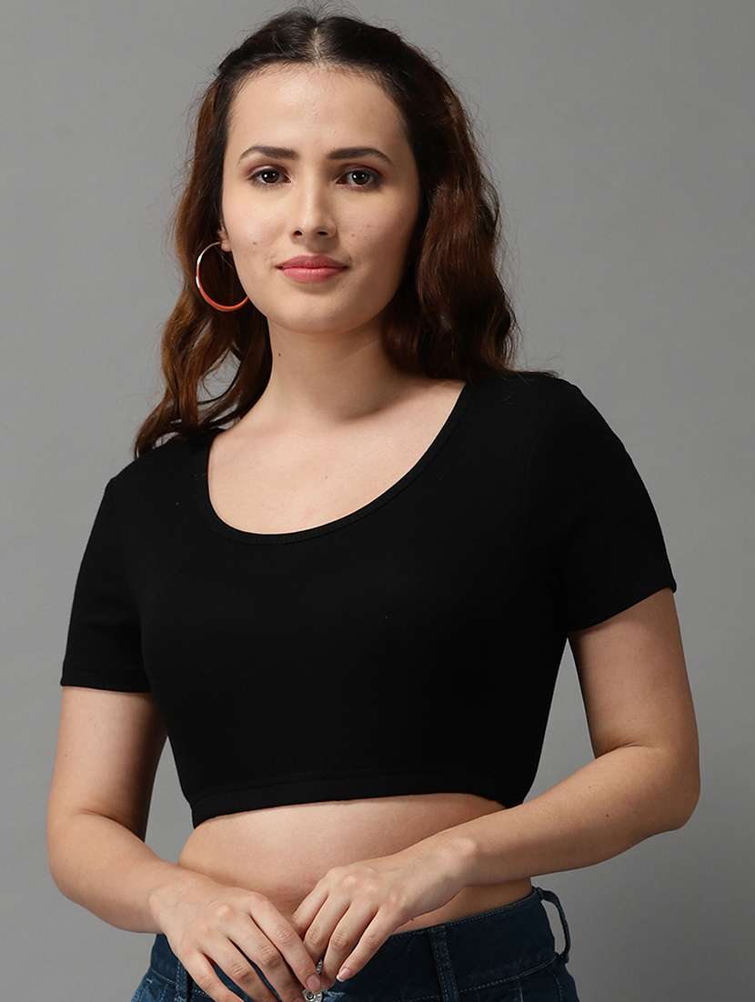 women's crop round neck top