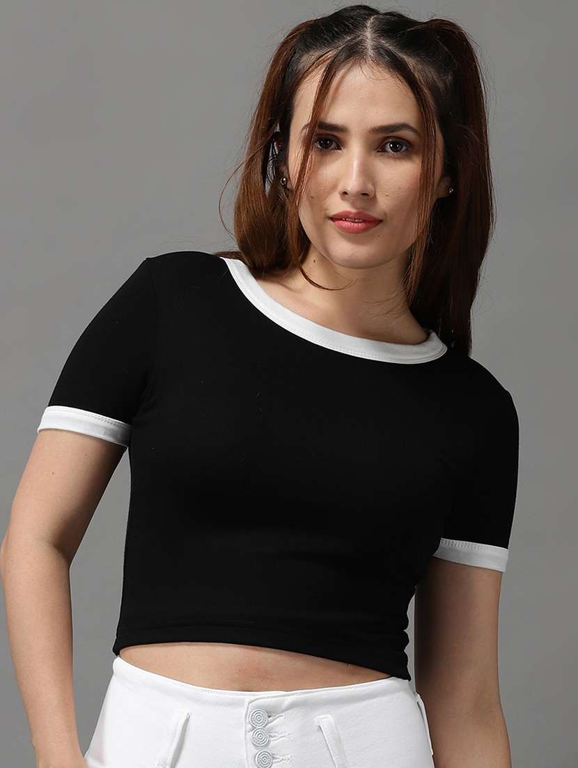 women's crop round neck top