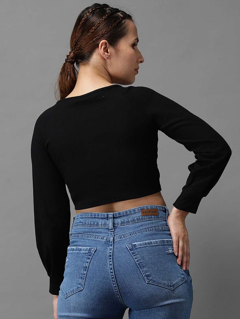 women's crop v neck top - 18532236 - Standard Image - 2