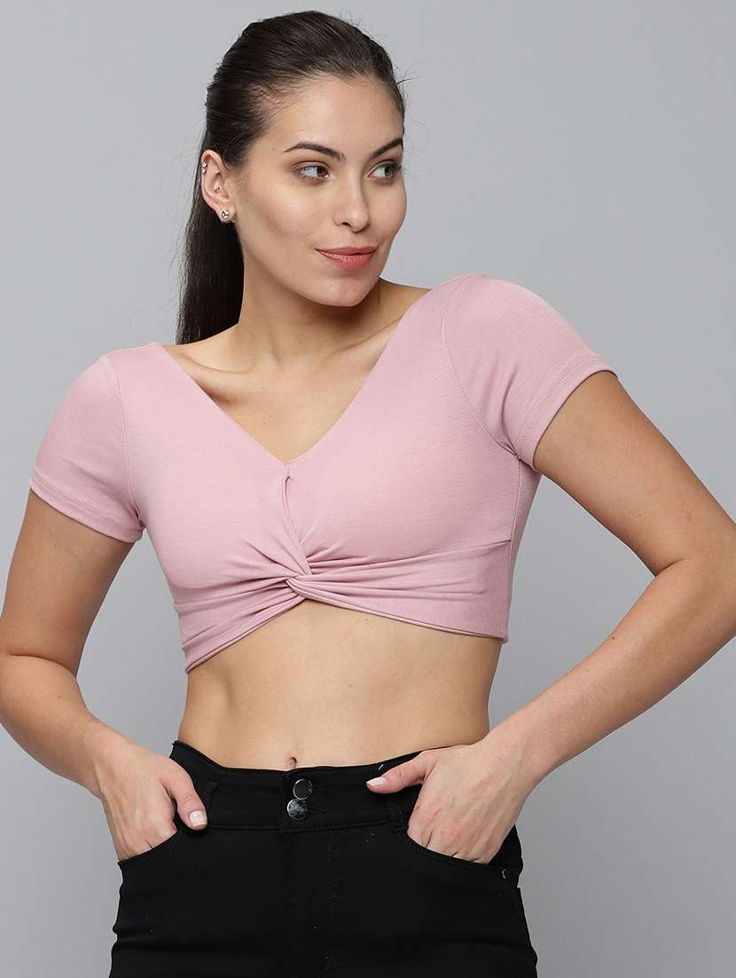 women's crop v neck top