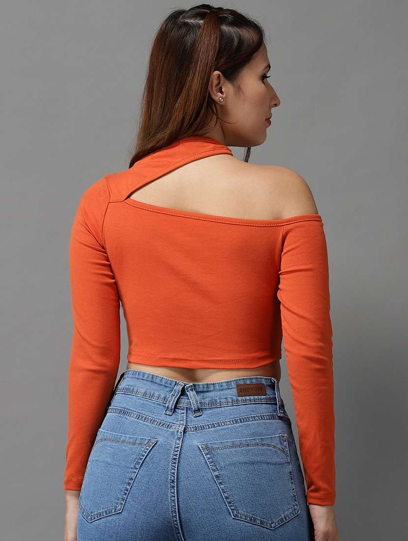 cut out shoulder crop top - 18532256 -  Standard Image - 2
