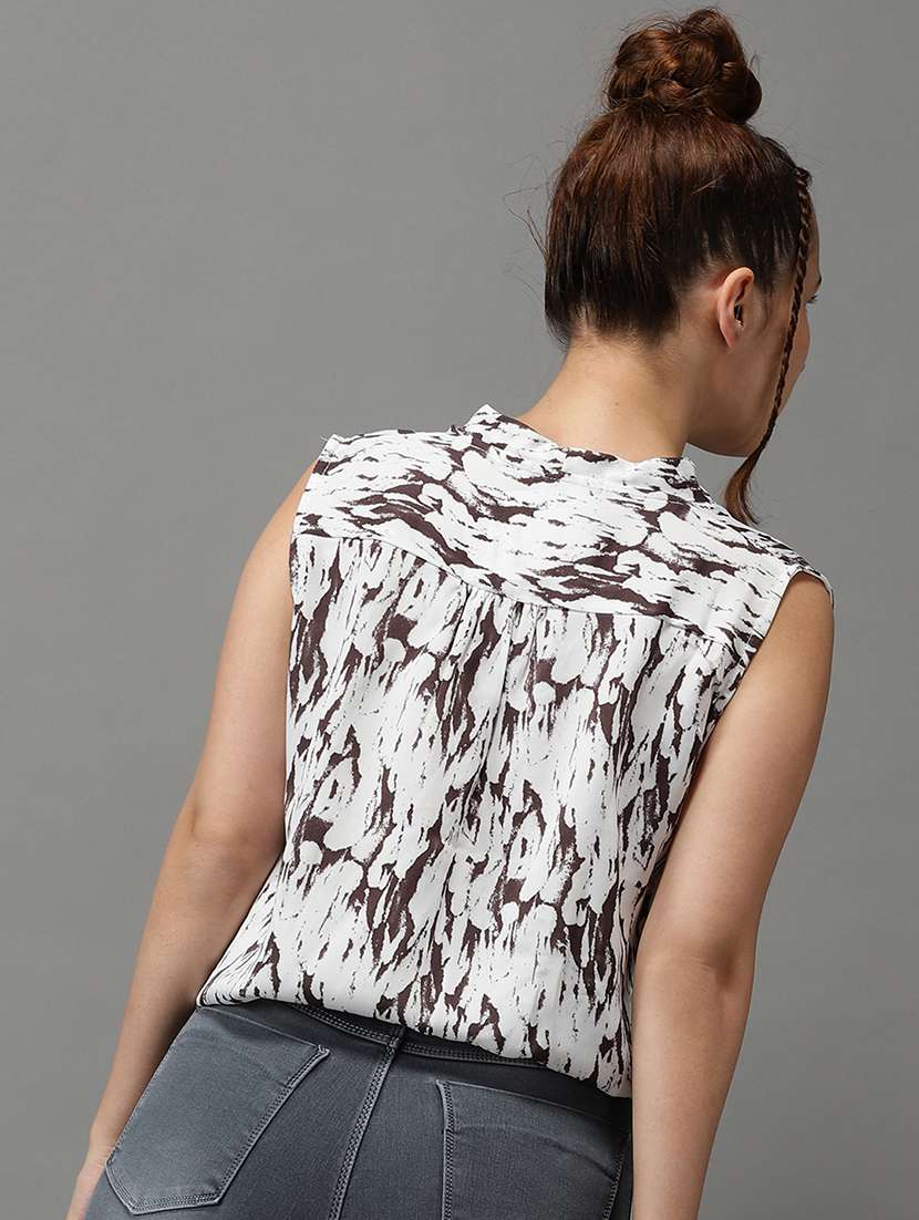 women's white printed v neck top - 18532272 - Standard Image - 2