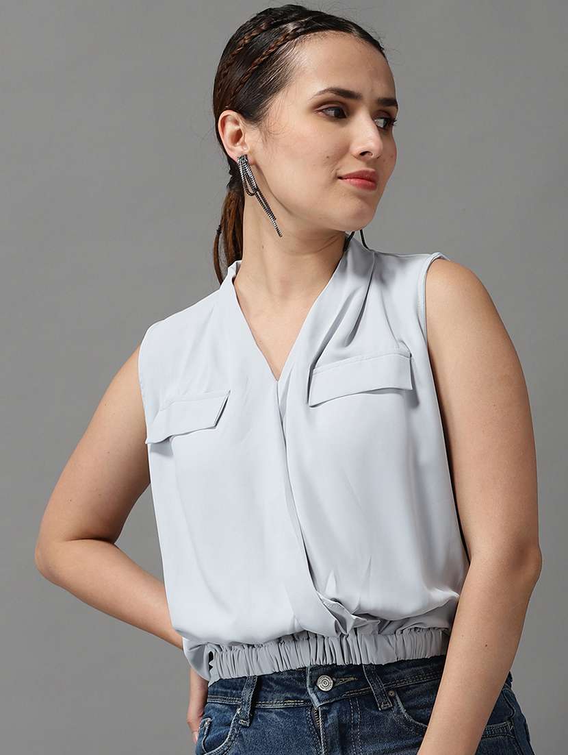 women's blouson v neck top