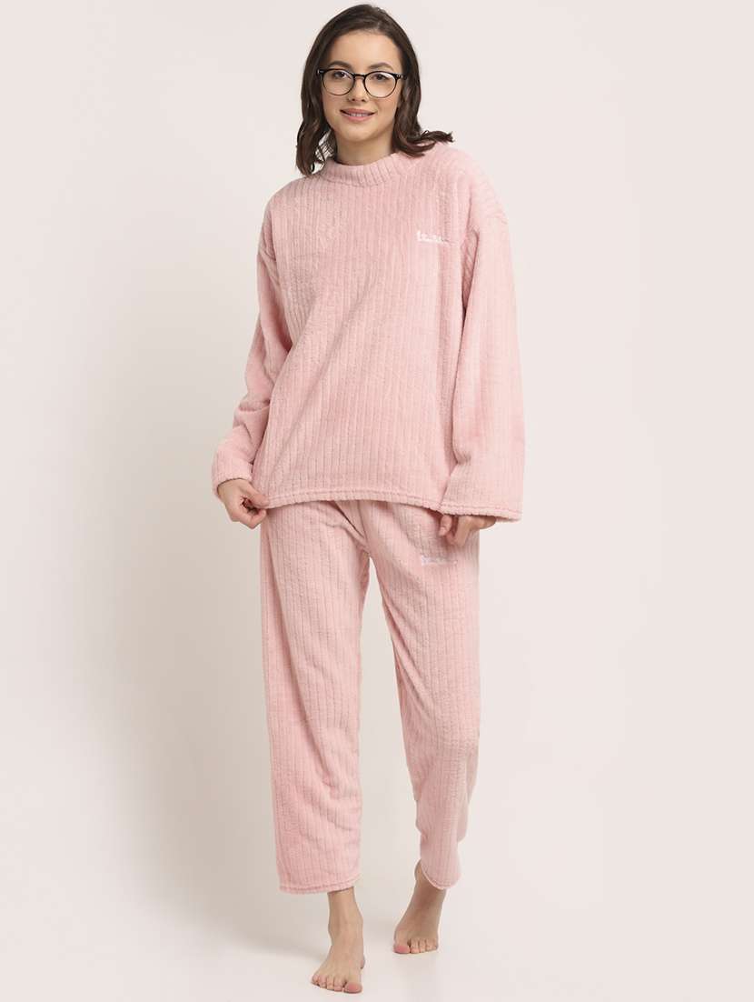 round neck solid nightwear pyjama set 