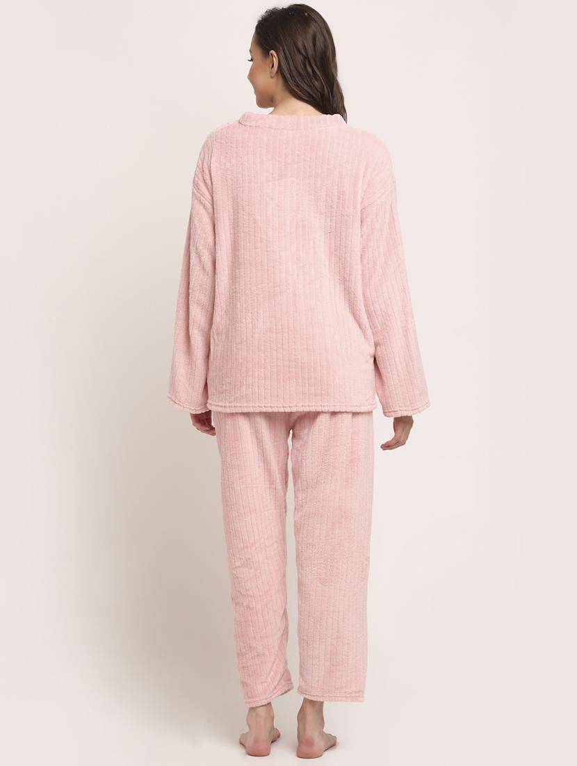 round neck solid nightwear pyjama set - 18532649 - Standard Image - 2