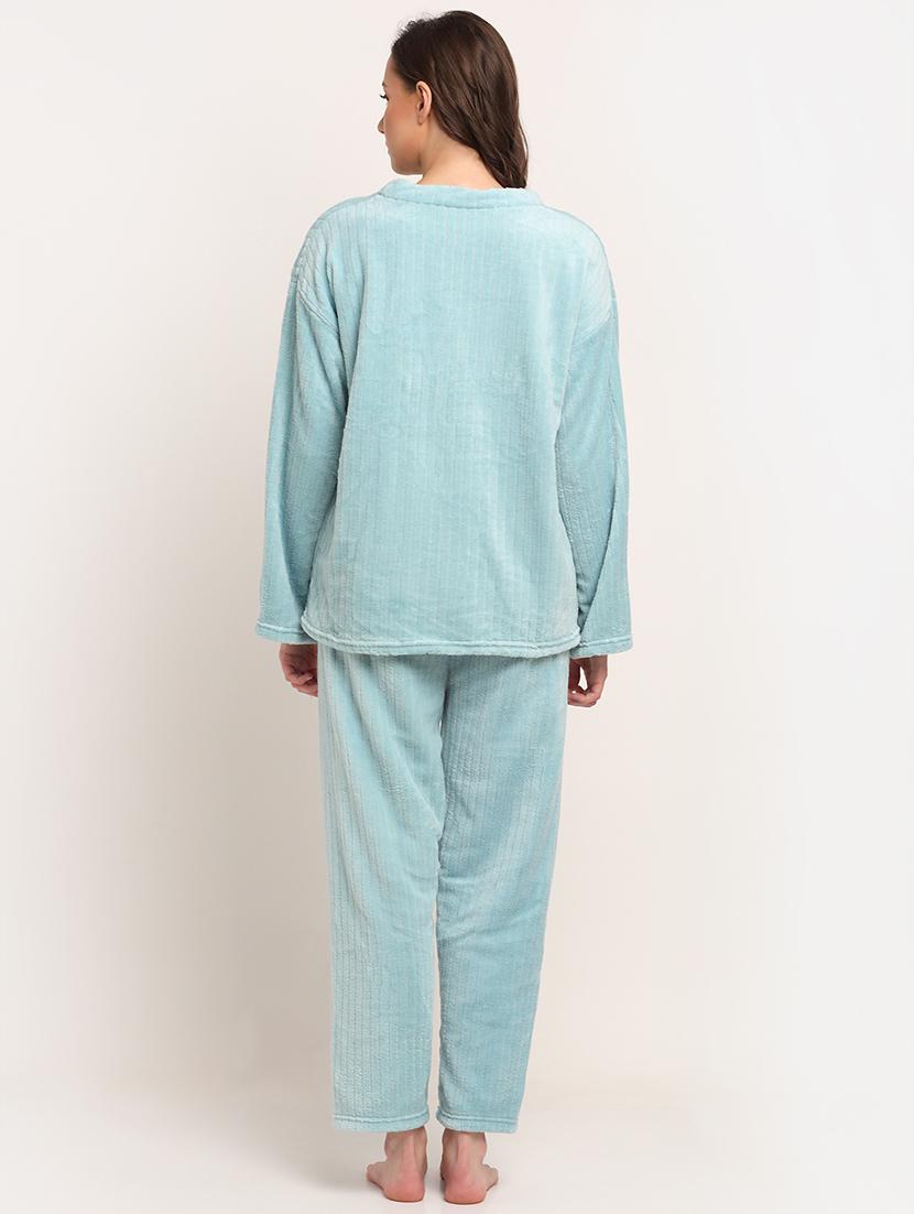 round neck solid nightwear pyjama set - 18532651 - Standard Image - 2