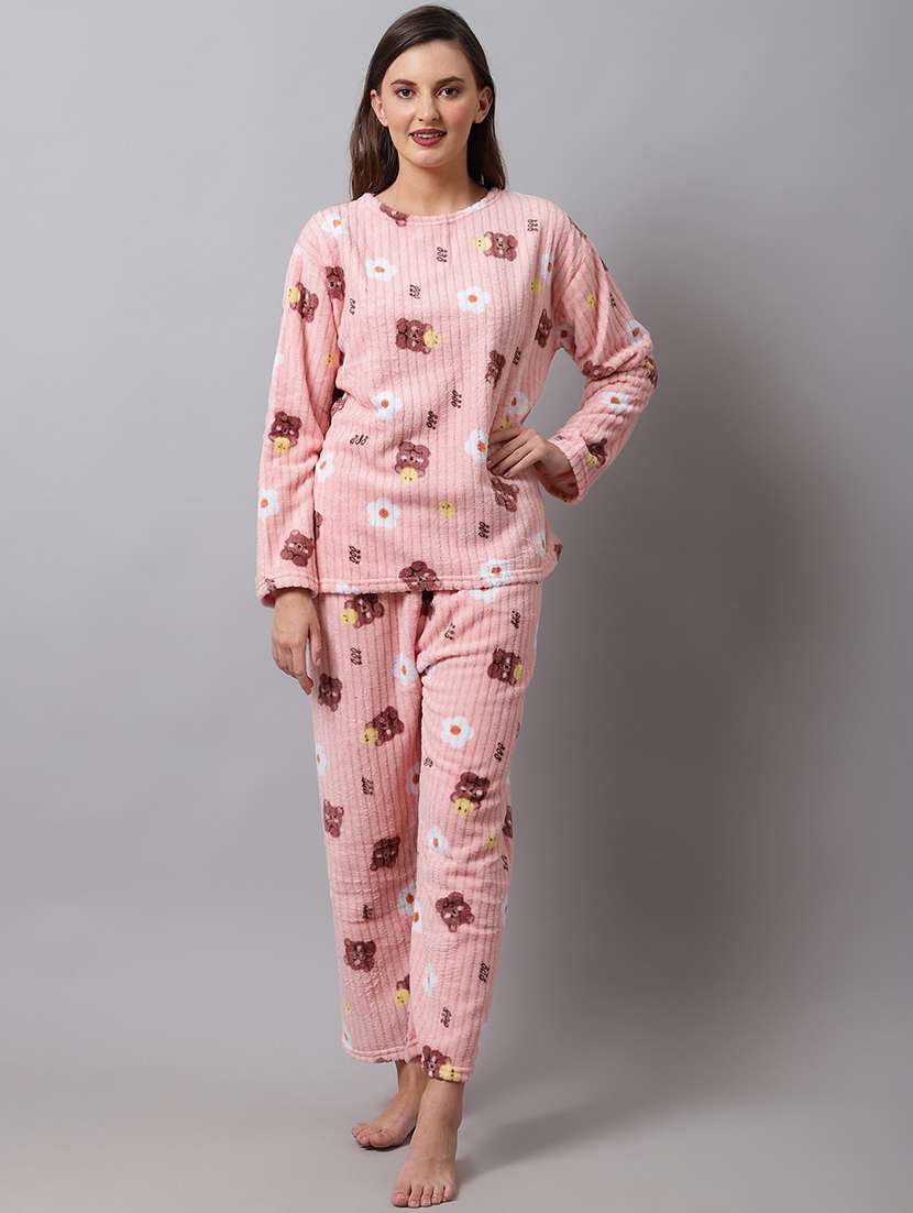 round neck printed nightwear pyjama set 
