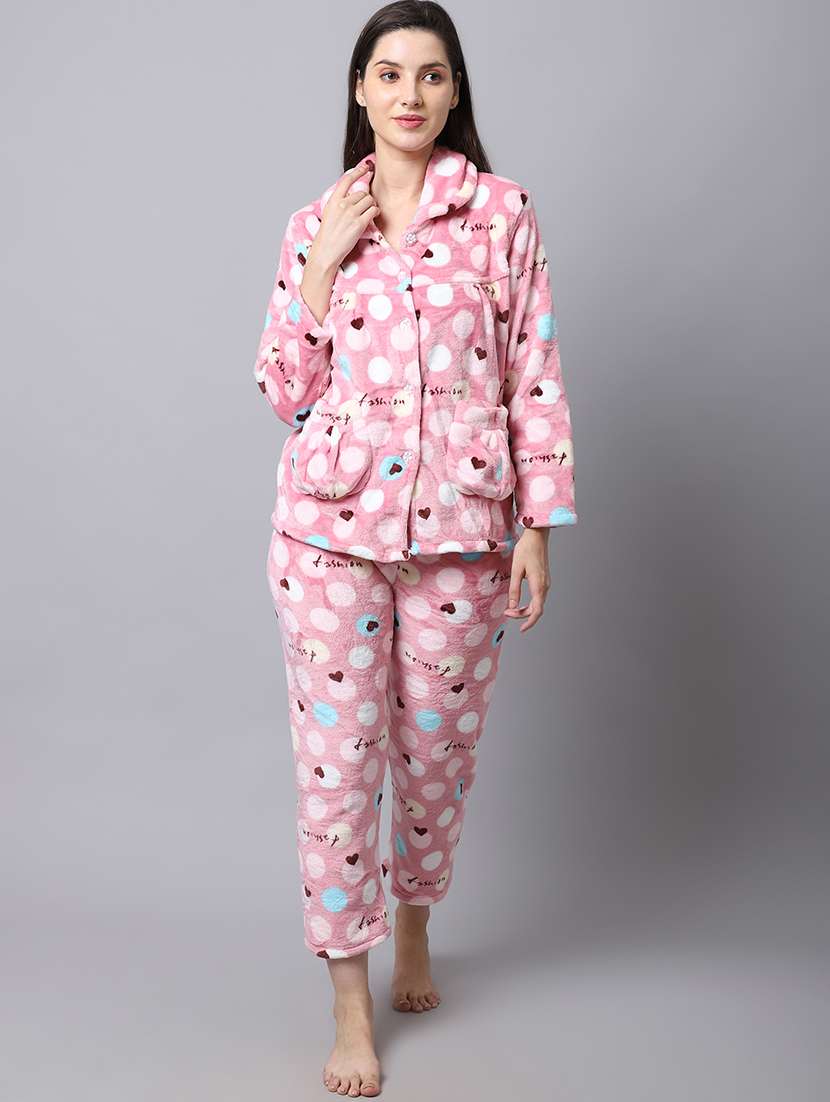 shirt collar printed nightwear payjama set 