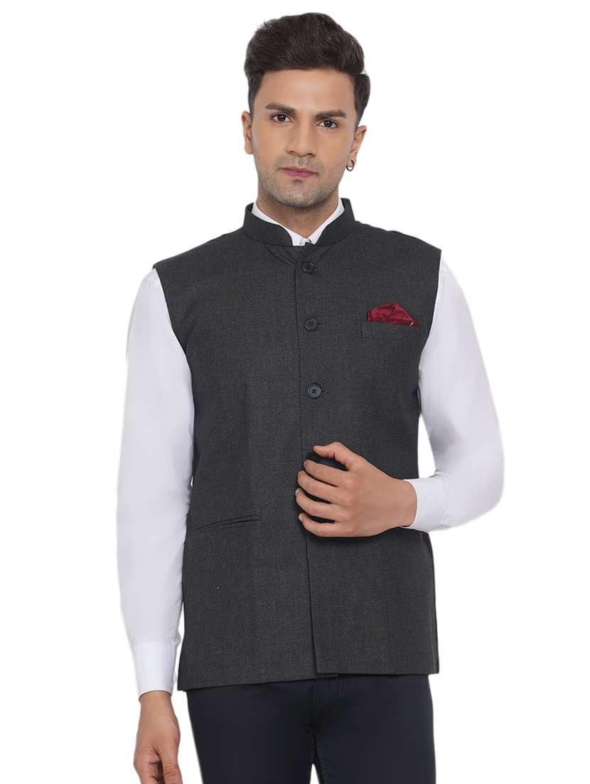 charcoal solid nehru jacket