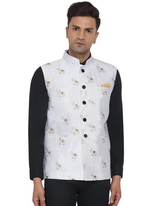 men self design sleeveless nehru jacket - 18532920 - Standard Image - 0
