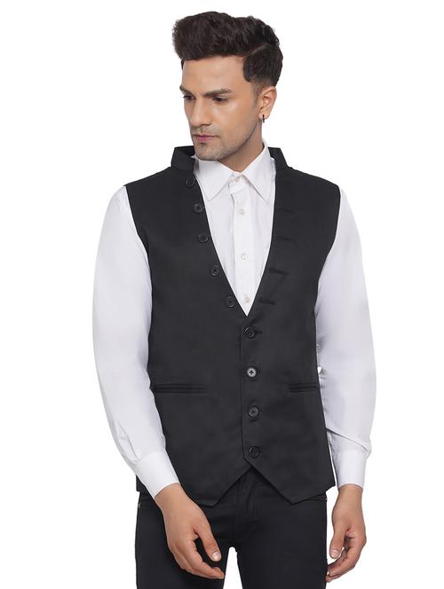 overlapping neck solid nehru jacket - 18532941 - Standard Image - 0