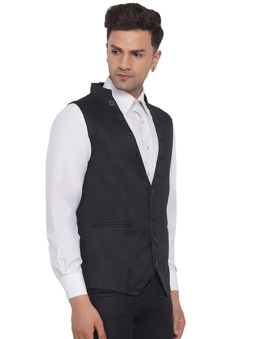 overlapping neck solid nehru jacket - 18532941 - Standard Image - 2