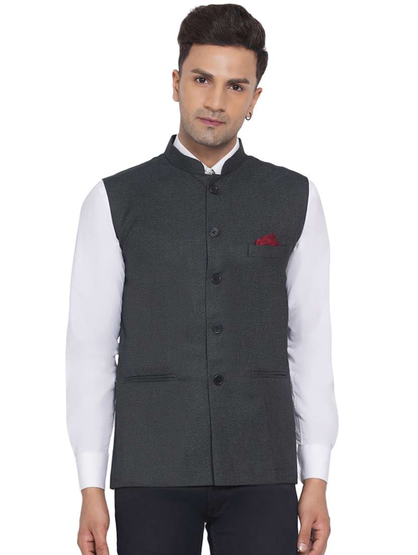 grey solid nehru jacket