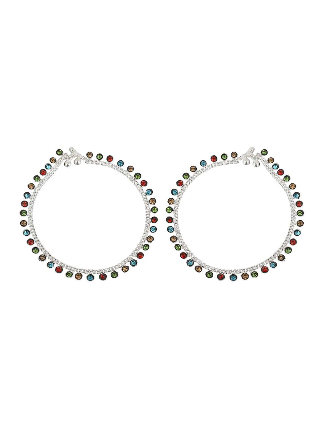 silver plated multi color stoned anklet 