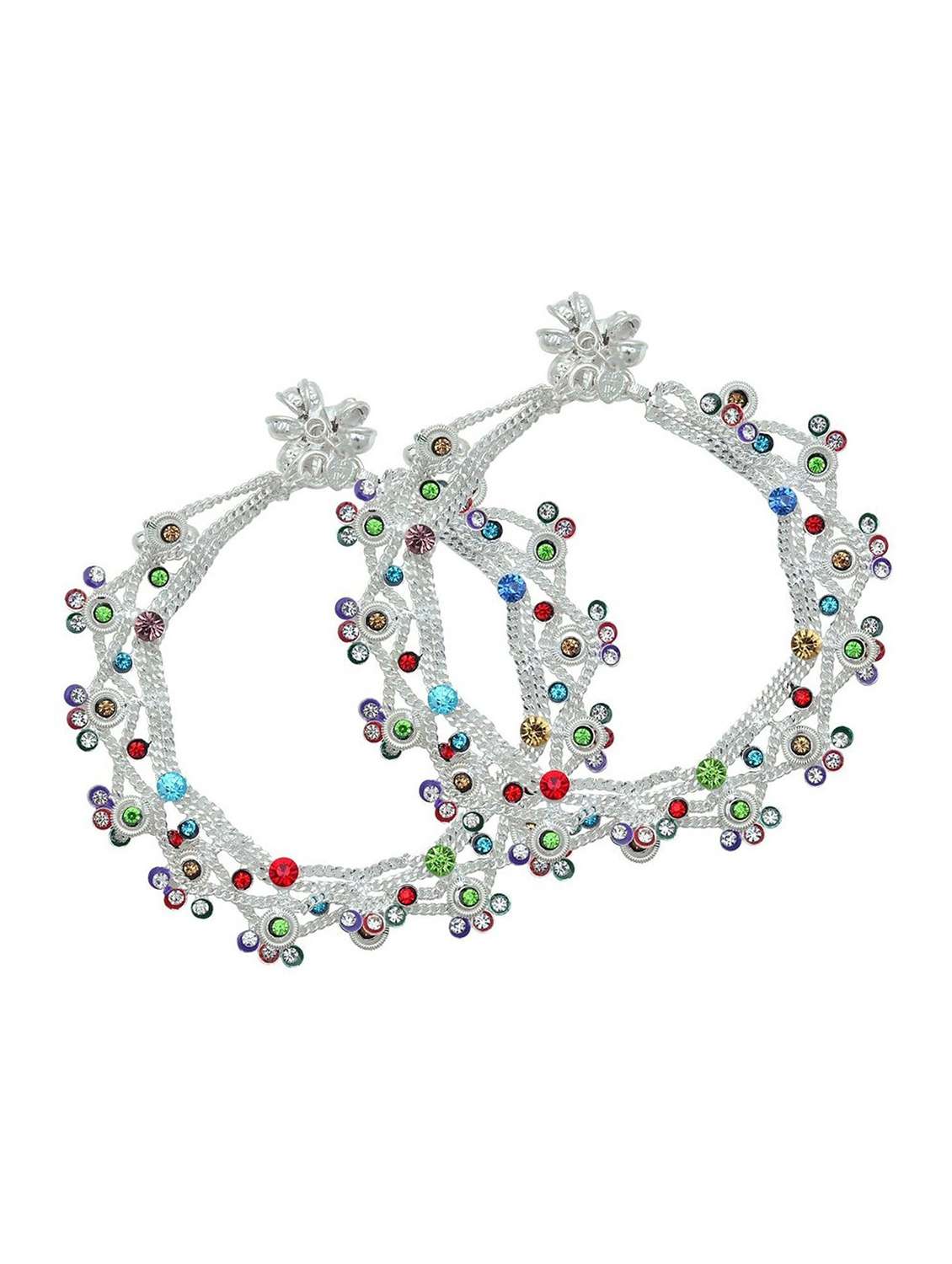 silver plated multi color stoned anklet 