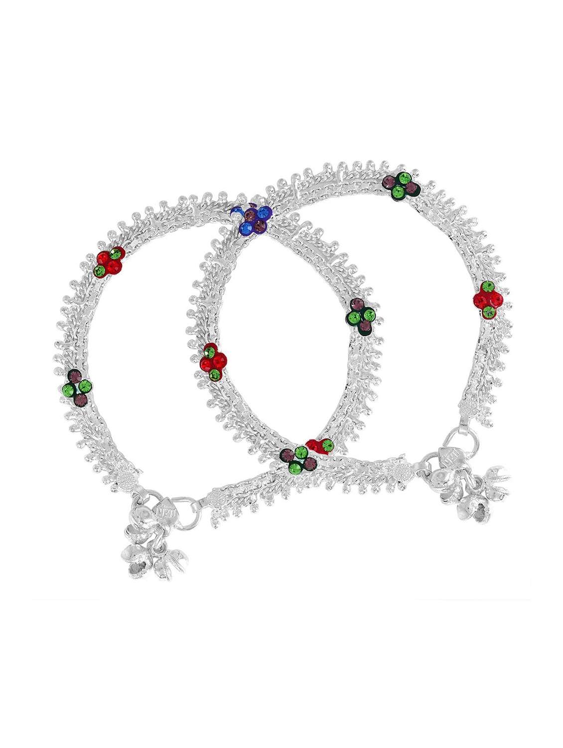 silver plated multi color stoned anklet 