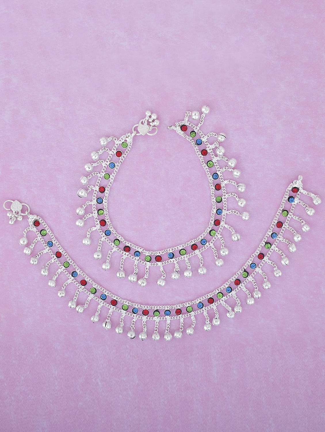 silver plated multi color stoned anklet 