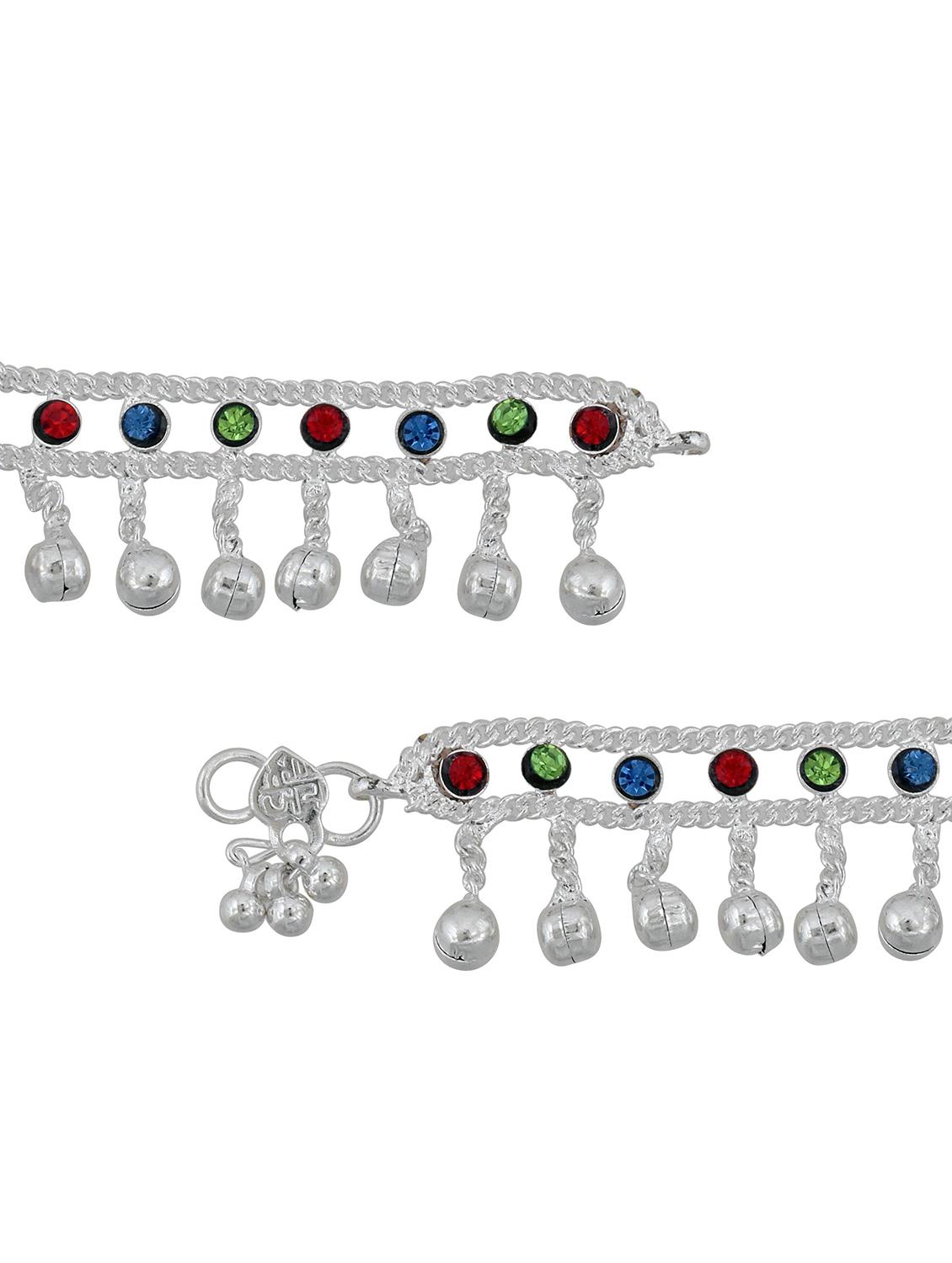 silver plated multi color stoned anklet - 18534041 - Standard Image - 2