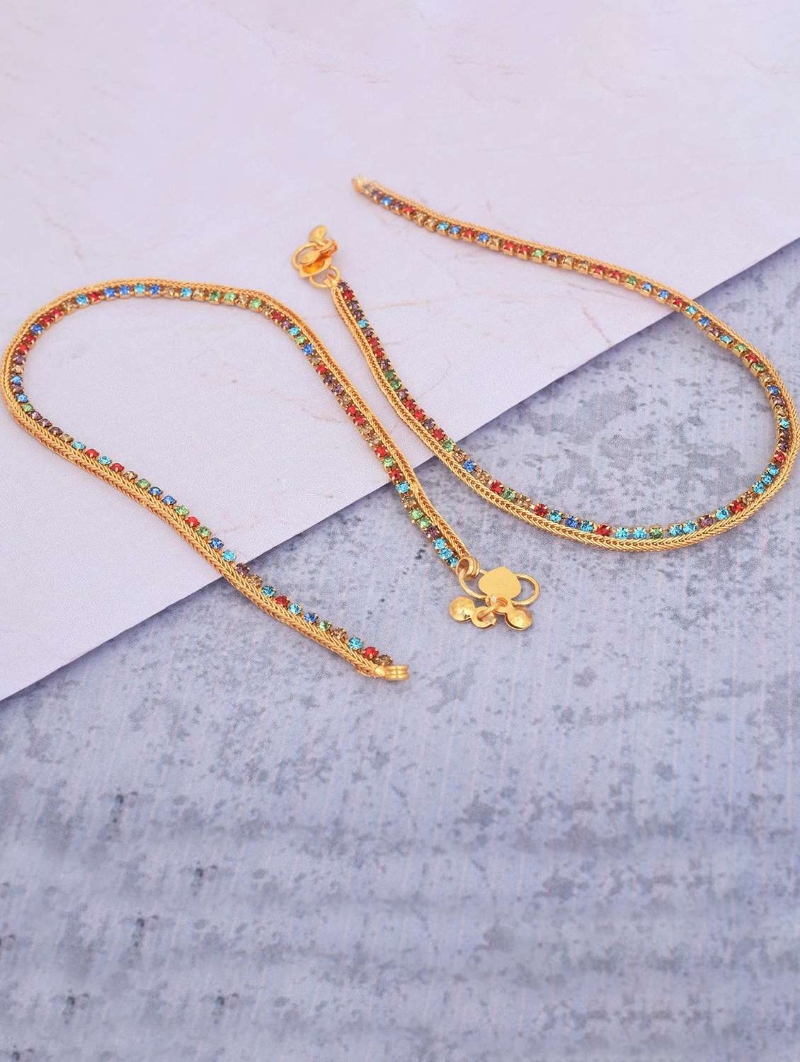 multi colored gold plated brass anklet 
