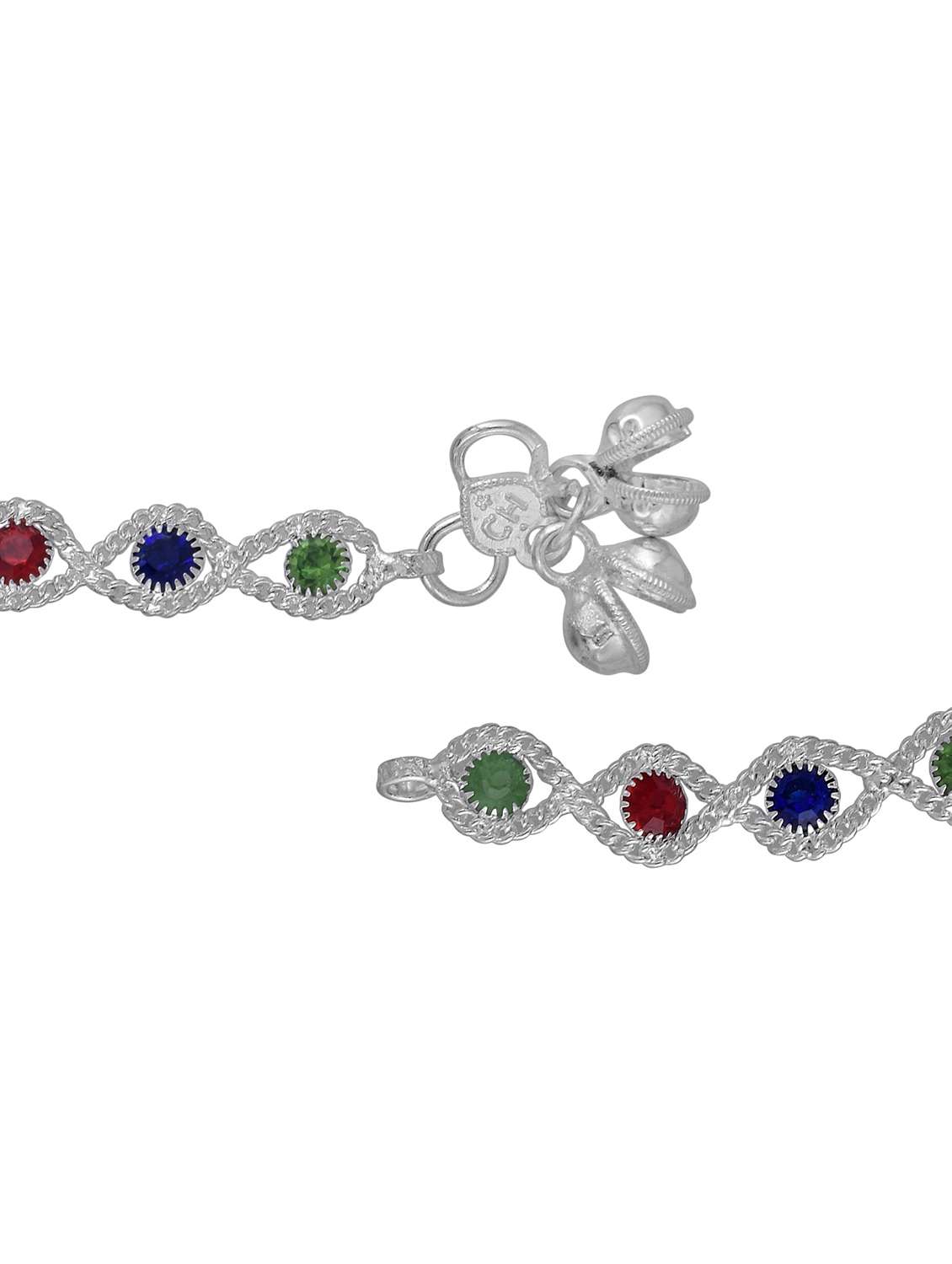 silver plated multi color stoned anklet  - 18534051 -  Standard Image - 2
