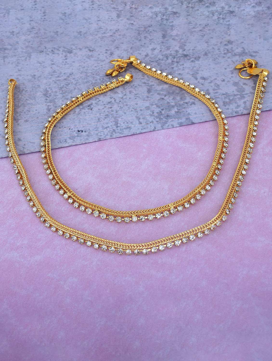 gold plated brass anklet with studded stones 