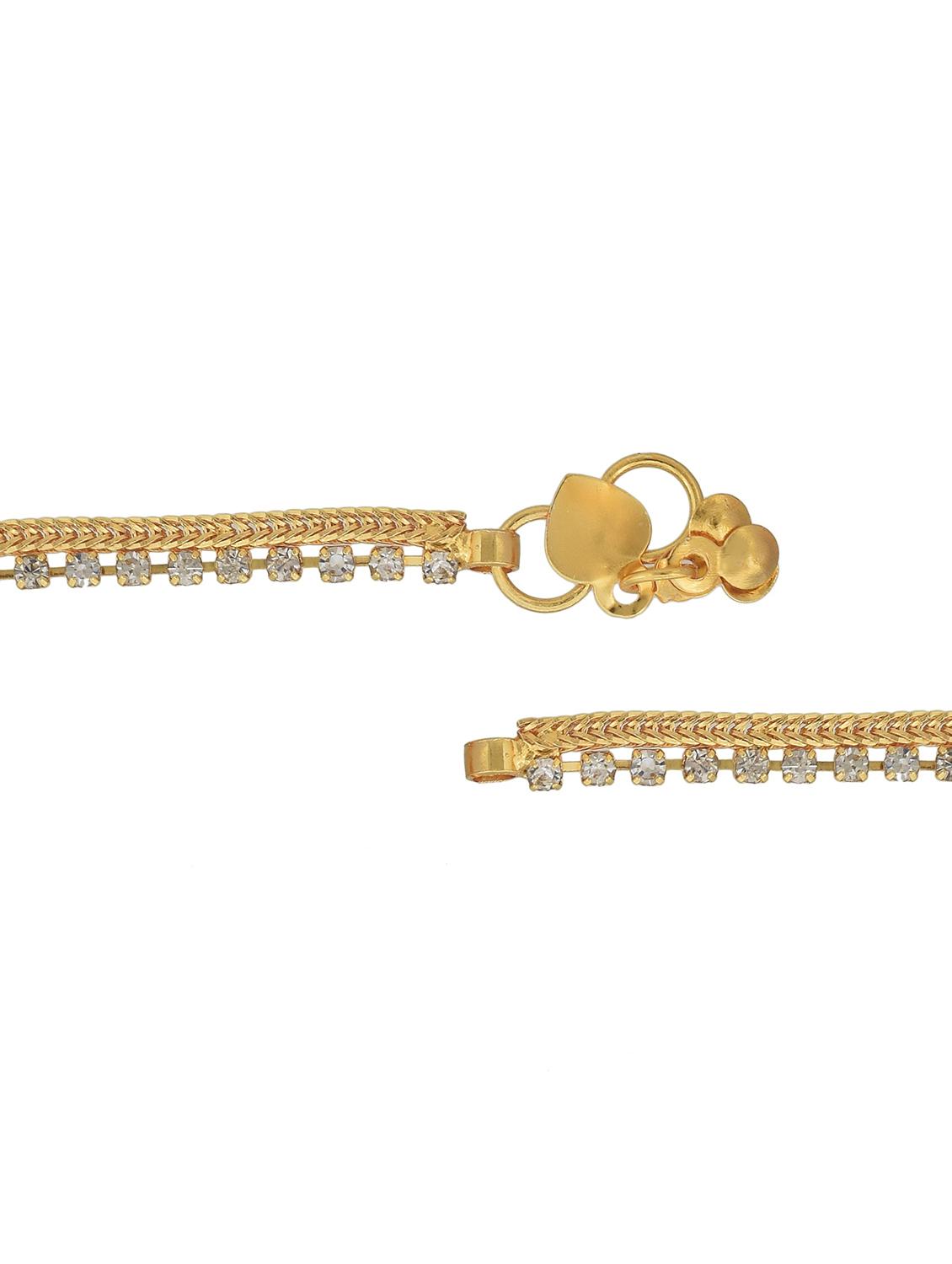 gold plated brass anklet with studded stones - 18534053 - Standard Image - 2