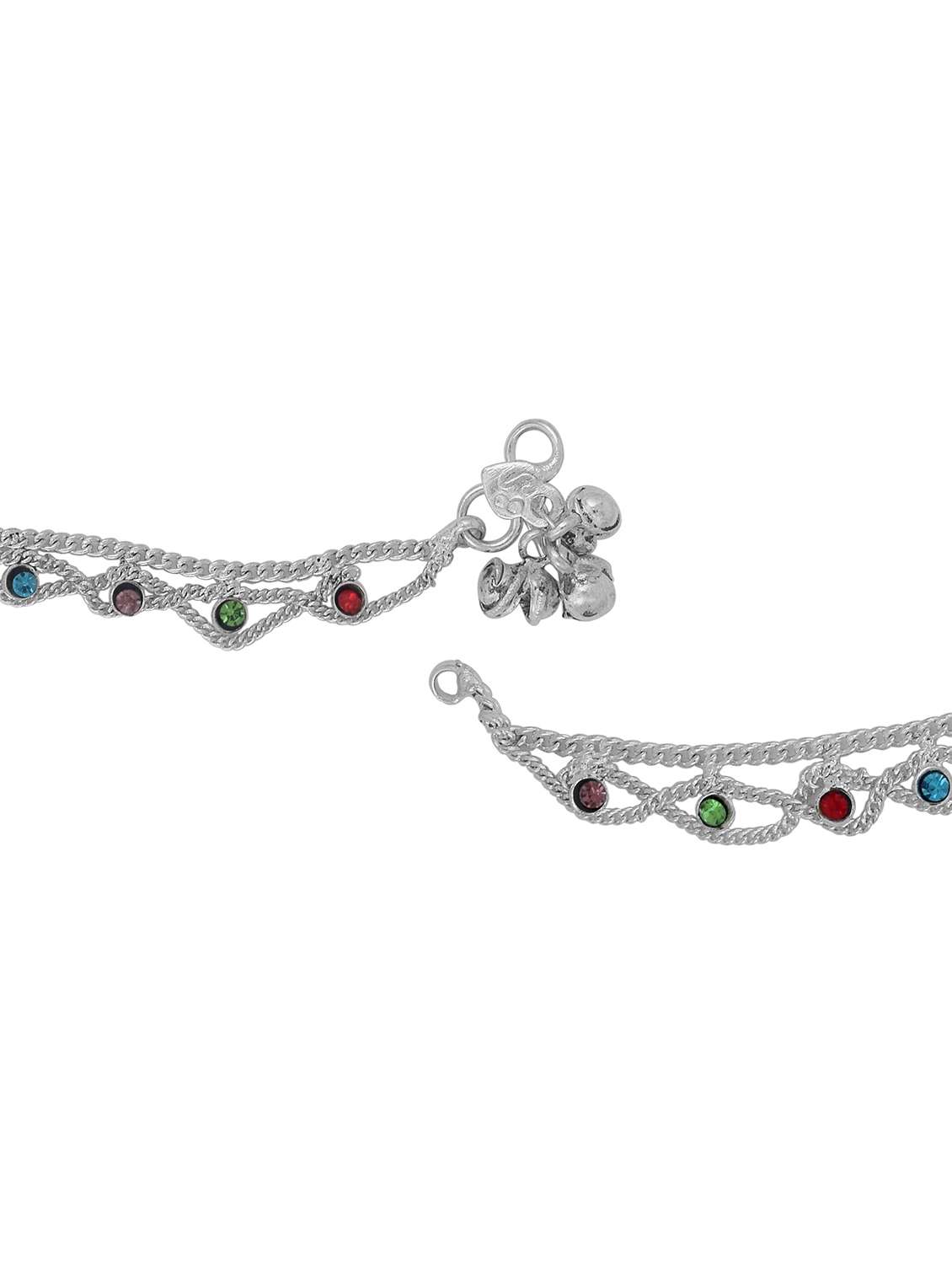silver plated multi color stoned anklet  - 18534054 -  Standard Image - 2