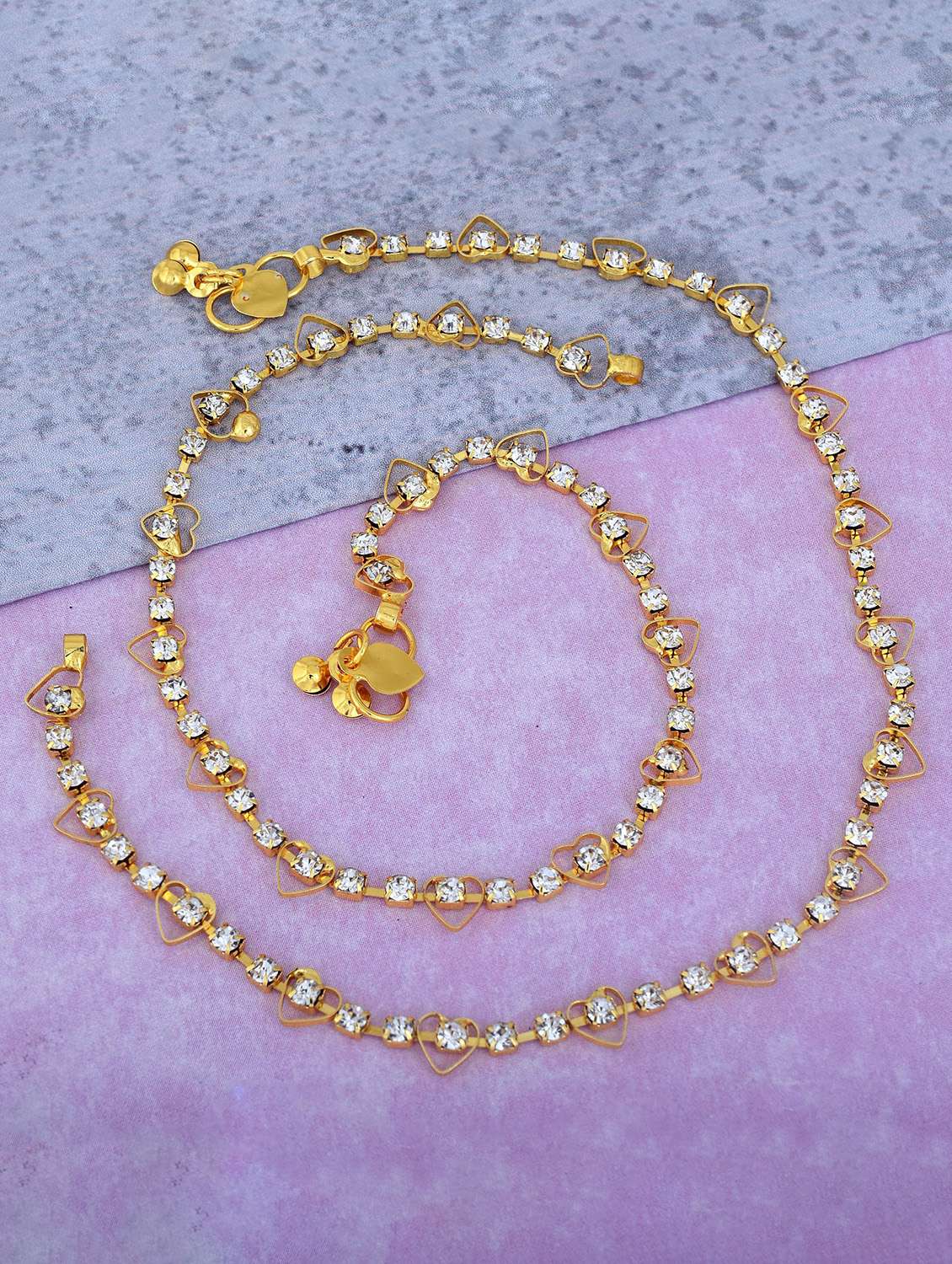 gold plated brass anklet with studded stones 