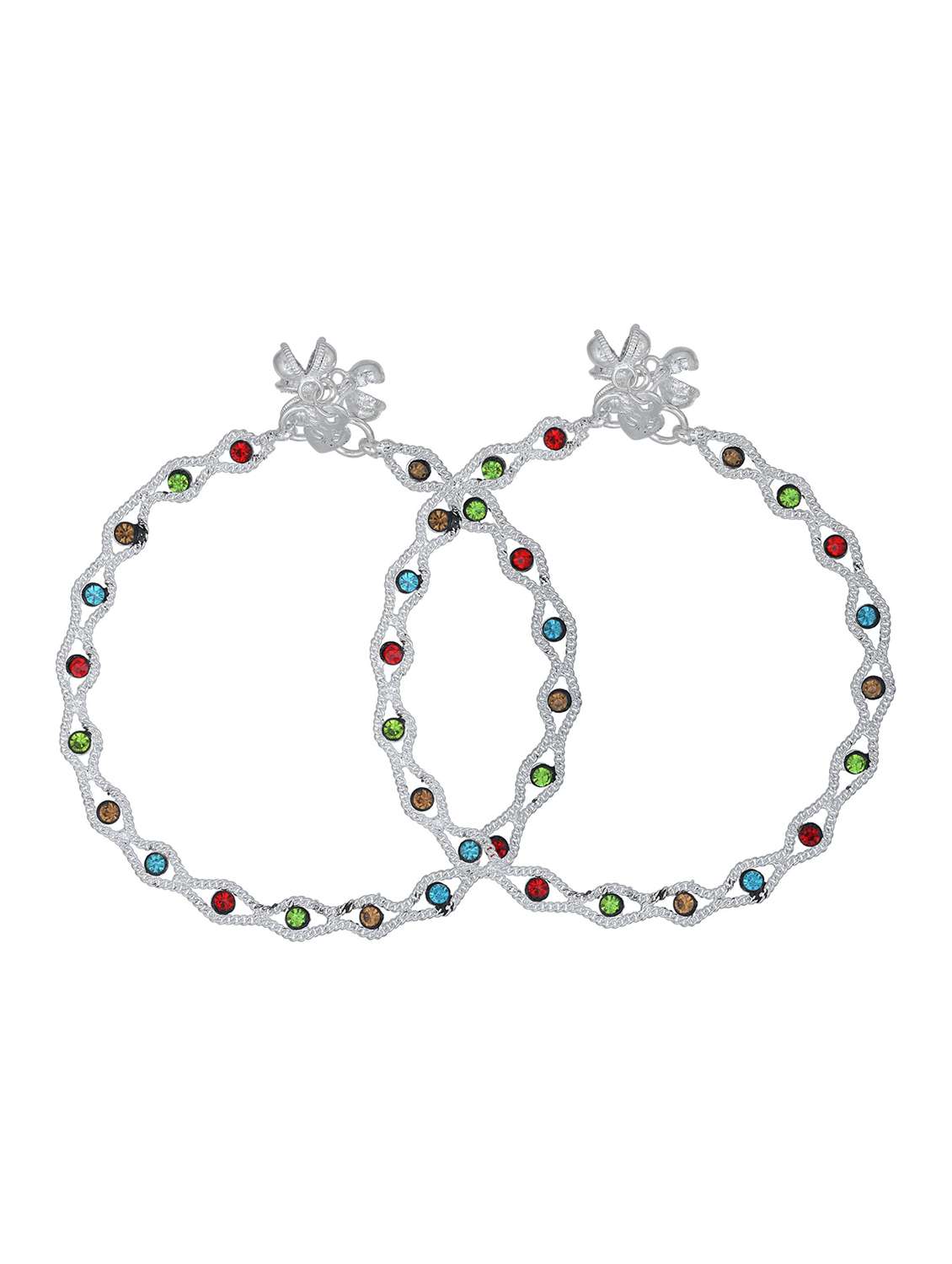 silver plated multi color stoned anklet 