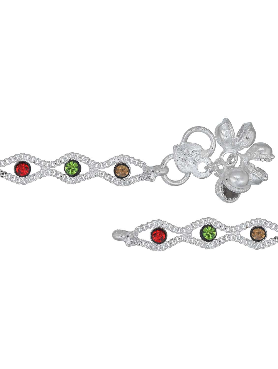 silver plated multi color stoned anklet  - 18534077 -  Standard Image - 2