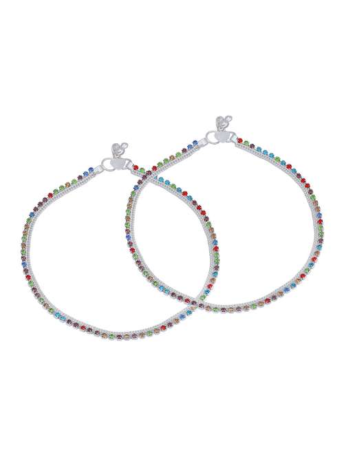 silver plated multi color stoned anklet - 18534091 - Standard Image - 0