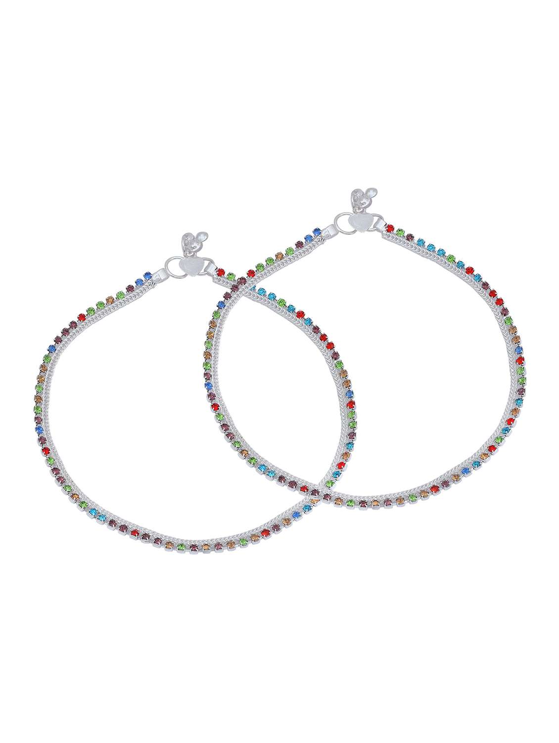 silver plated multi color stoned anklet - 18534091 - Zoom Image - 0