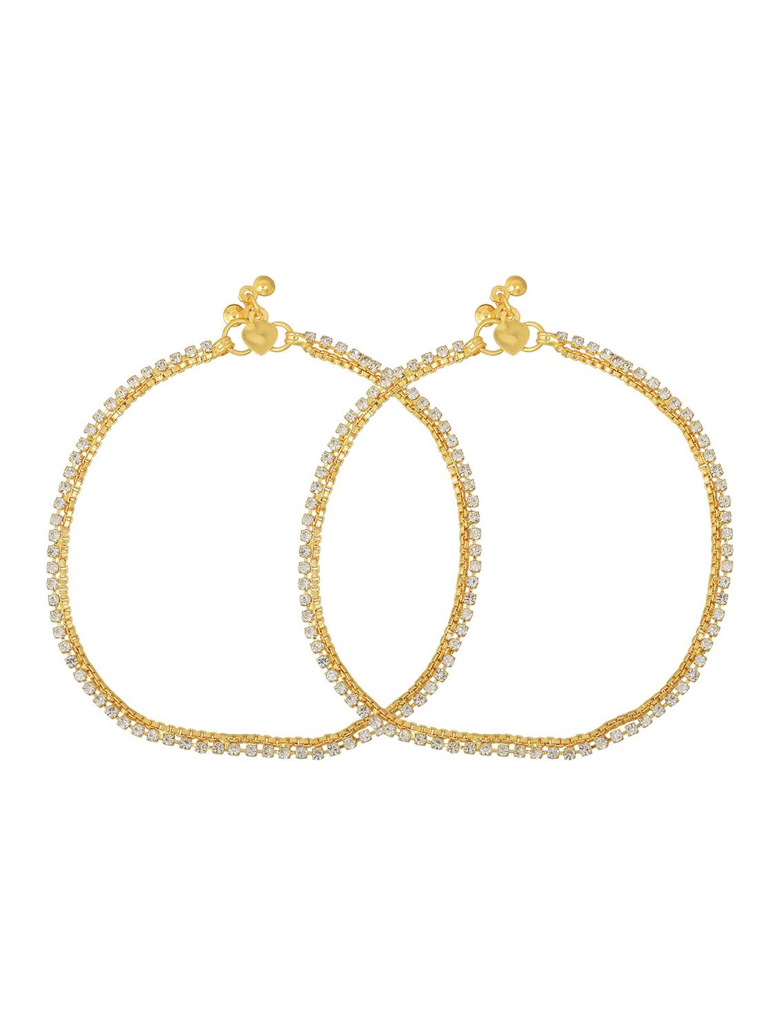 gold plated brass anklet with studded stones - 18534094 - Zoom Image - 0