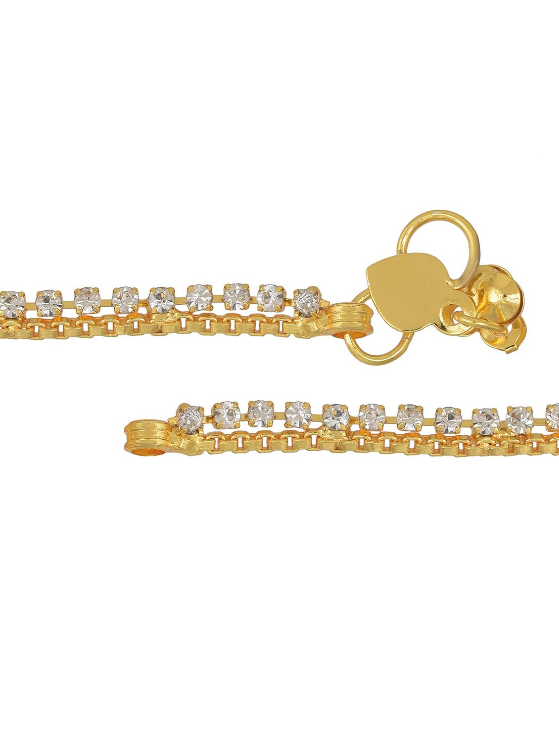 gold plated brass anklet with studded stones - 18534094 - Standard Image - 2
