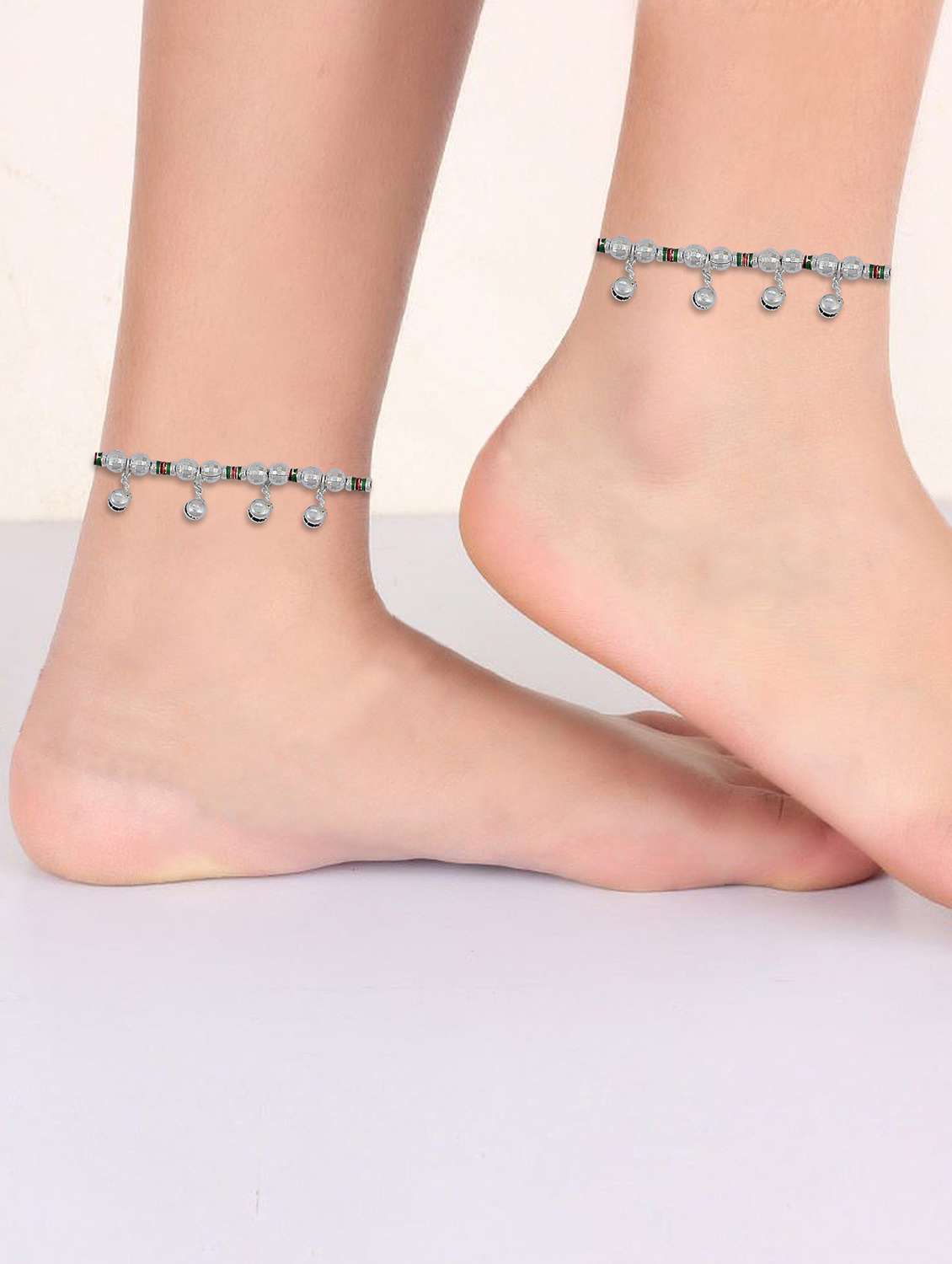 silver plated multi color stoned anklet  - 18534103 -  Standard Image - 2