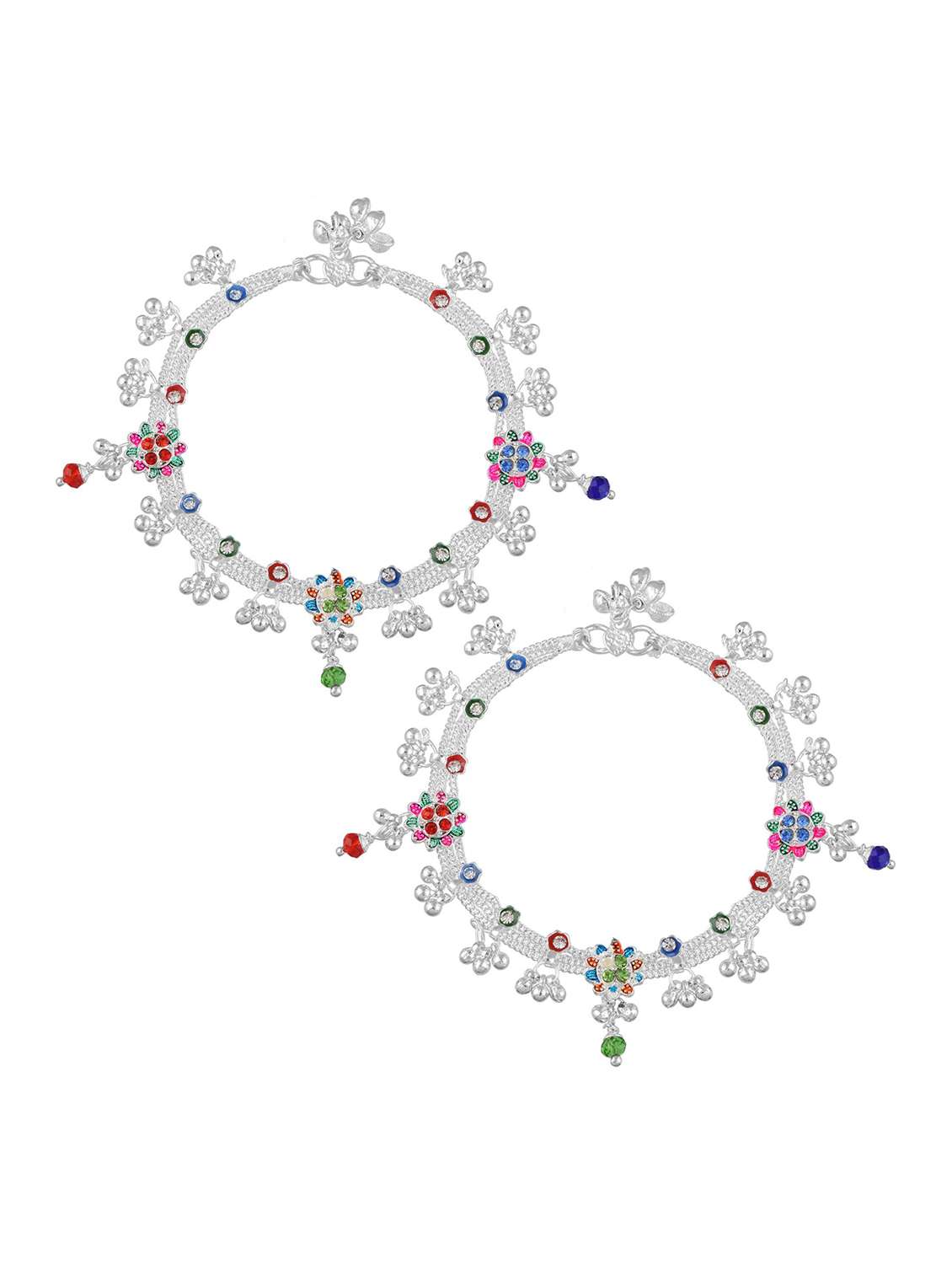 silver plated multi color stoned anklet 