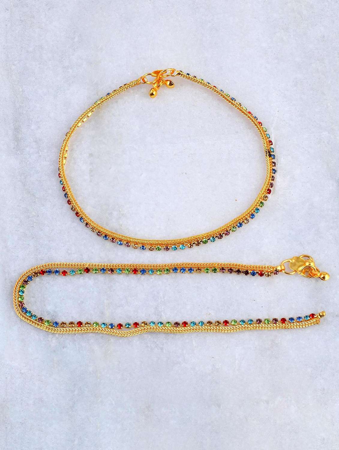 gold plated brass anklet with studded stones 