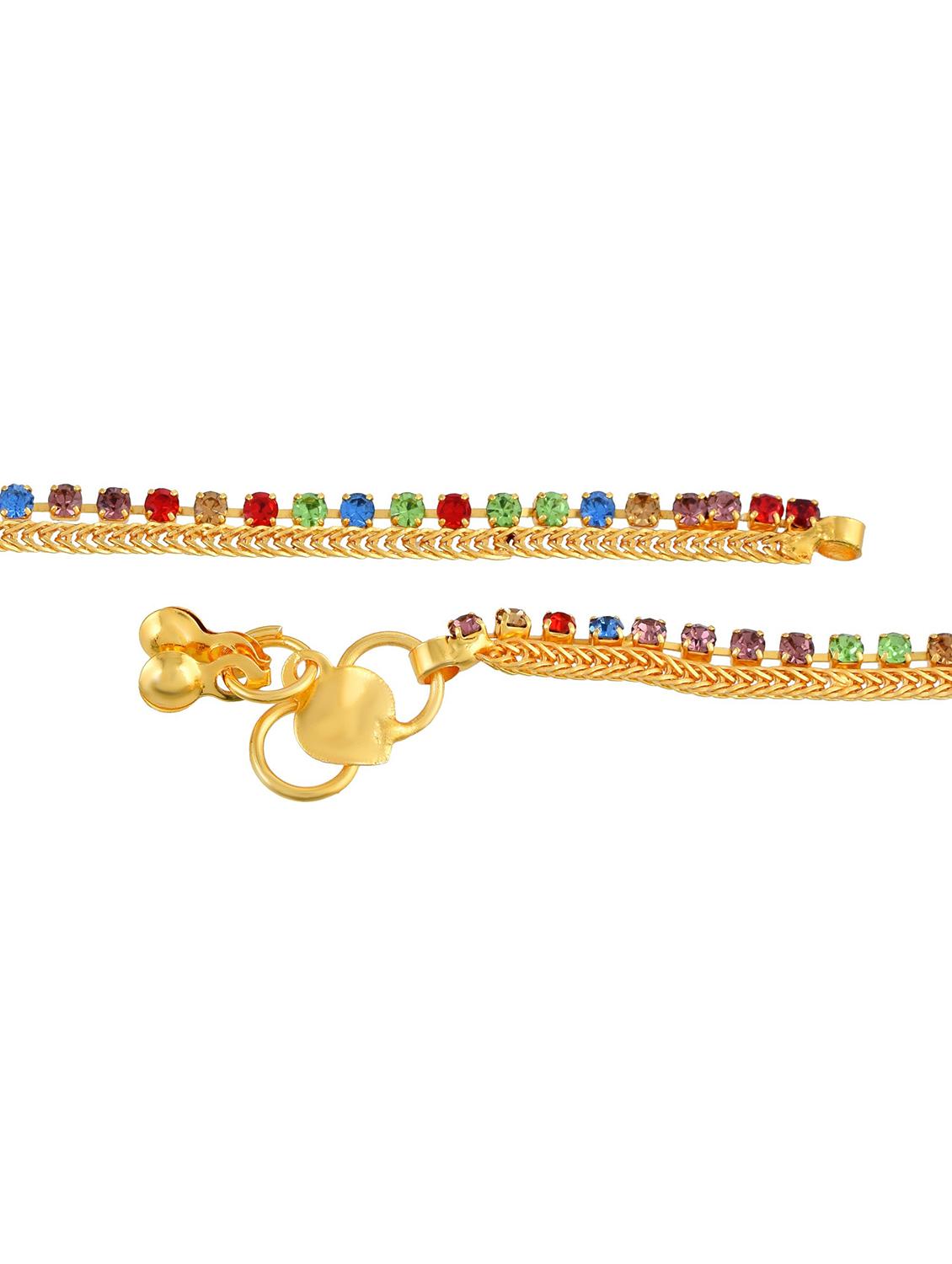 gold plated brass anklet with studded stones - 18534117 - Standard Image - 2