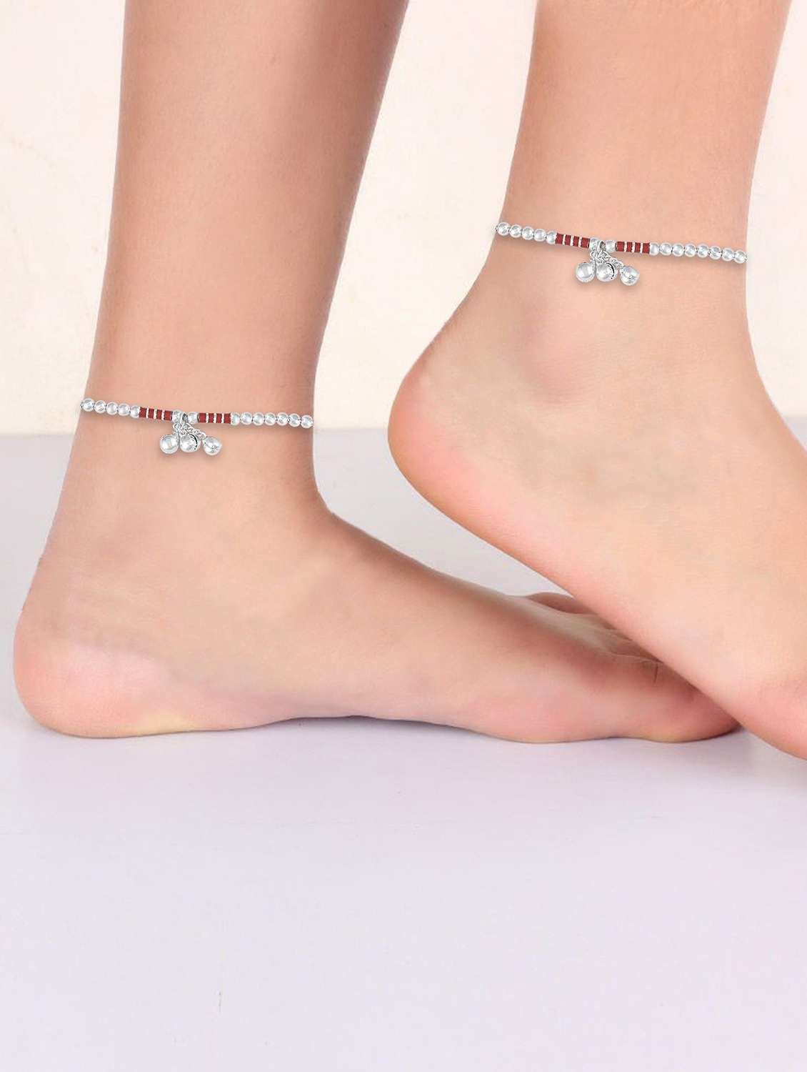 silver plated brass anklet with studded stones  - 18534118 -  Standard Image - 2
