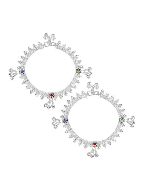 silver plated multi color stoned anklet  - 18534127 -  Standard Image - 0