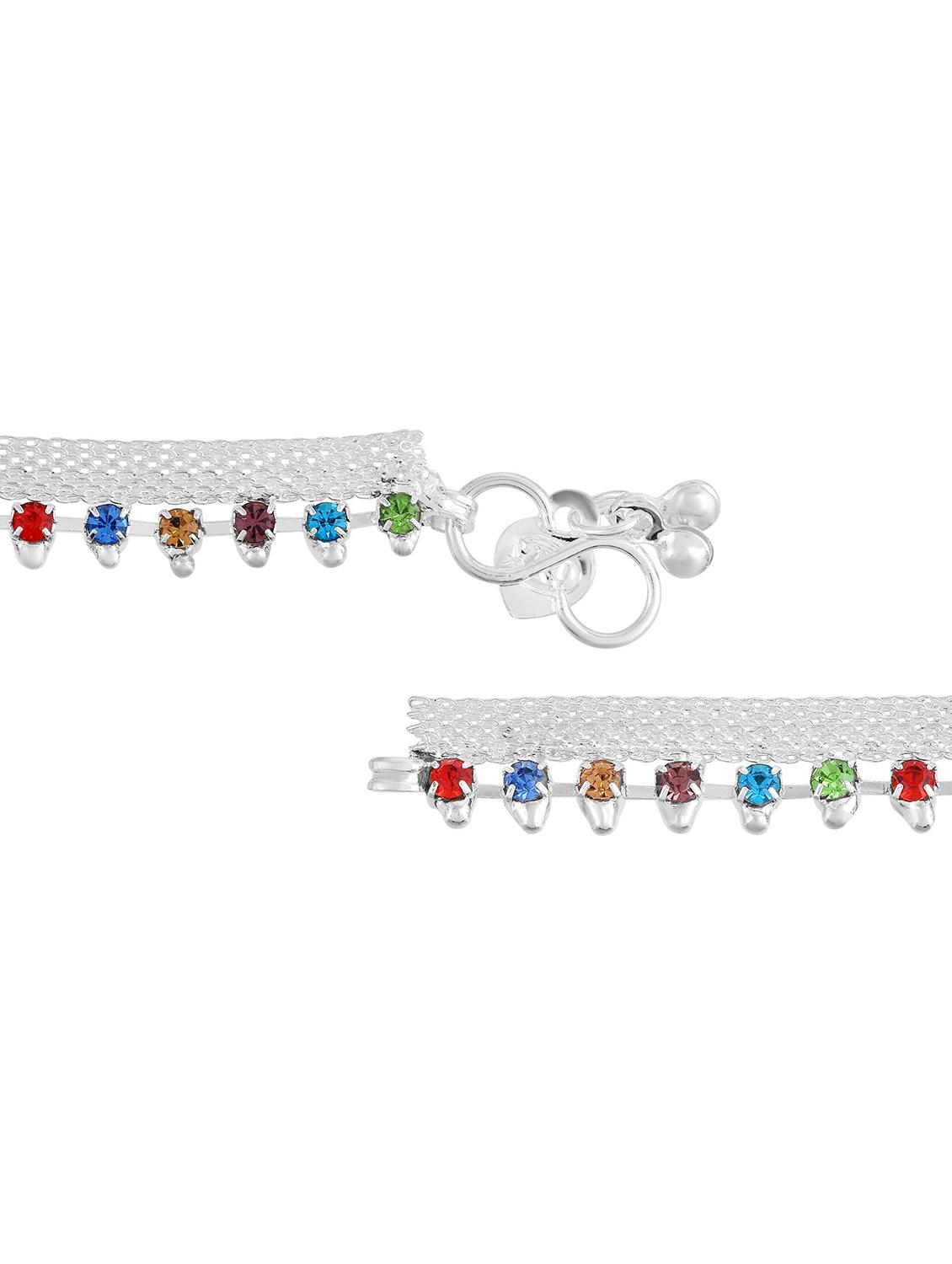 silver plated multi color stoned anklet - 18534132 - Standard Image - 2