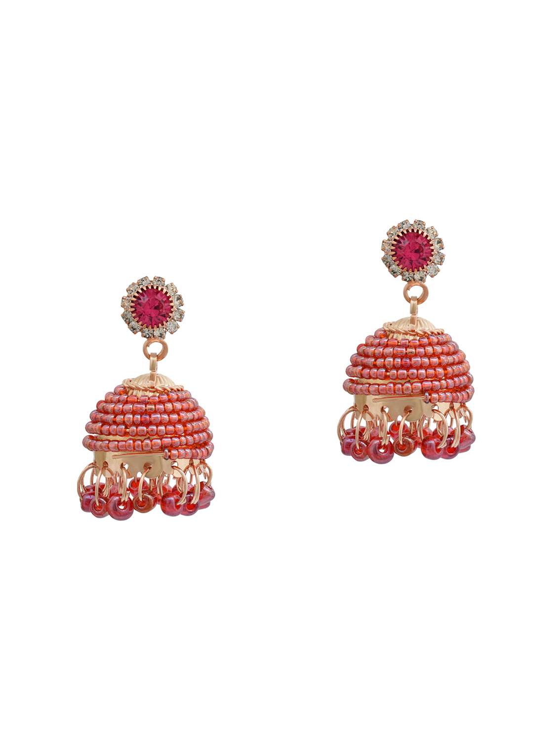 women pink jhumka earrings 