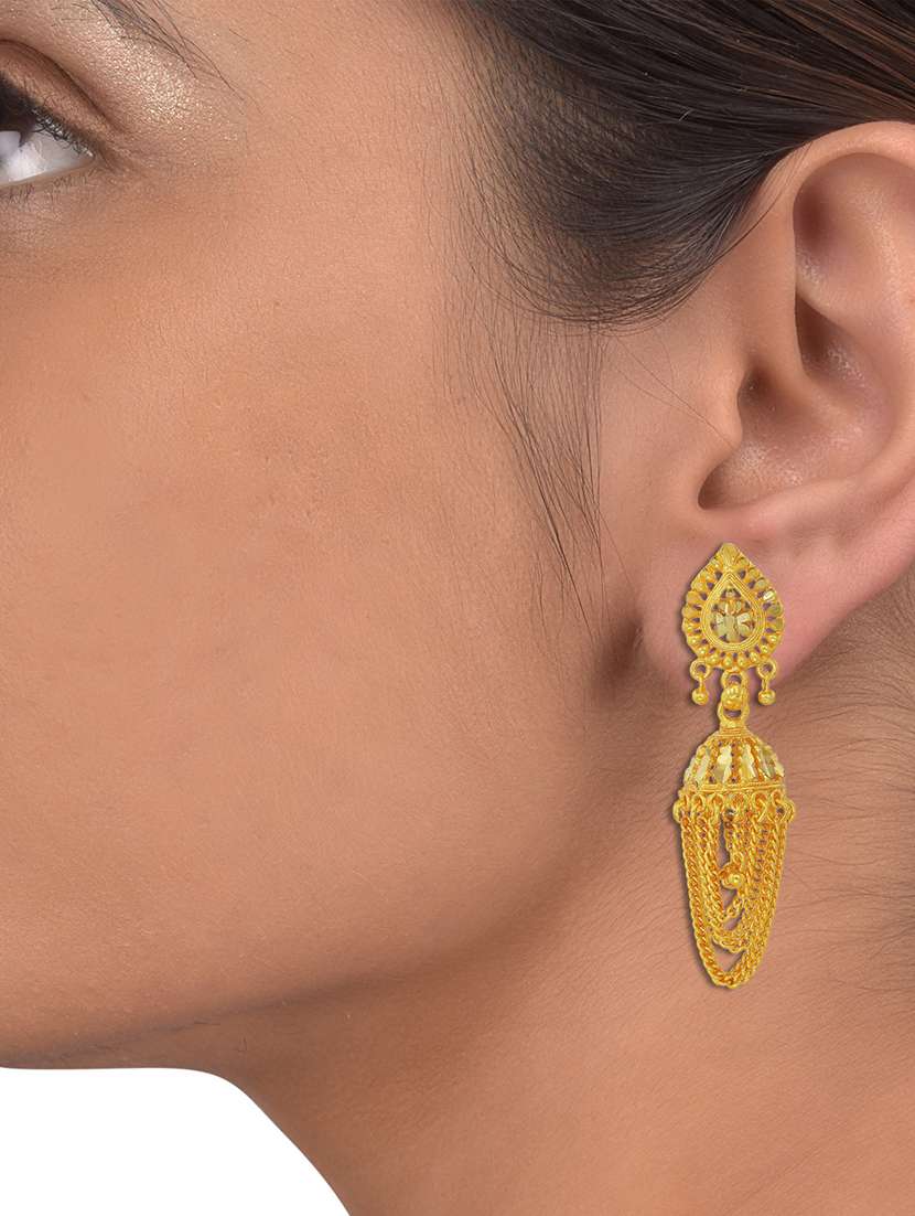 women golden jhumka earring - 18534272 - Standard Image - 2
