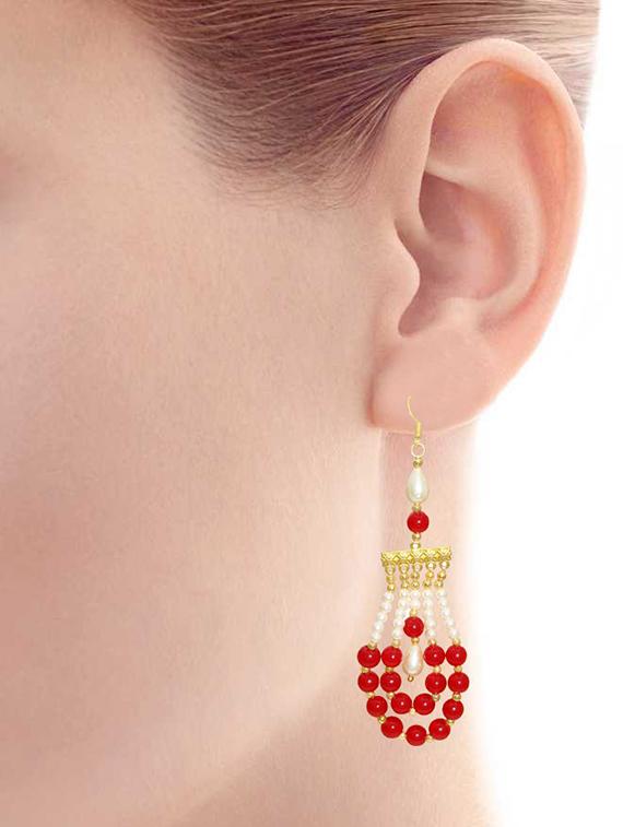 women white & red pearl drop earring - 18534311 - Standard Image - 2