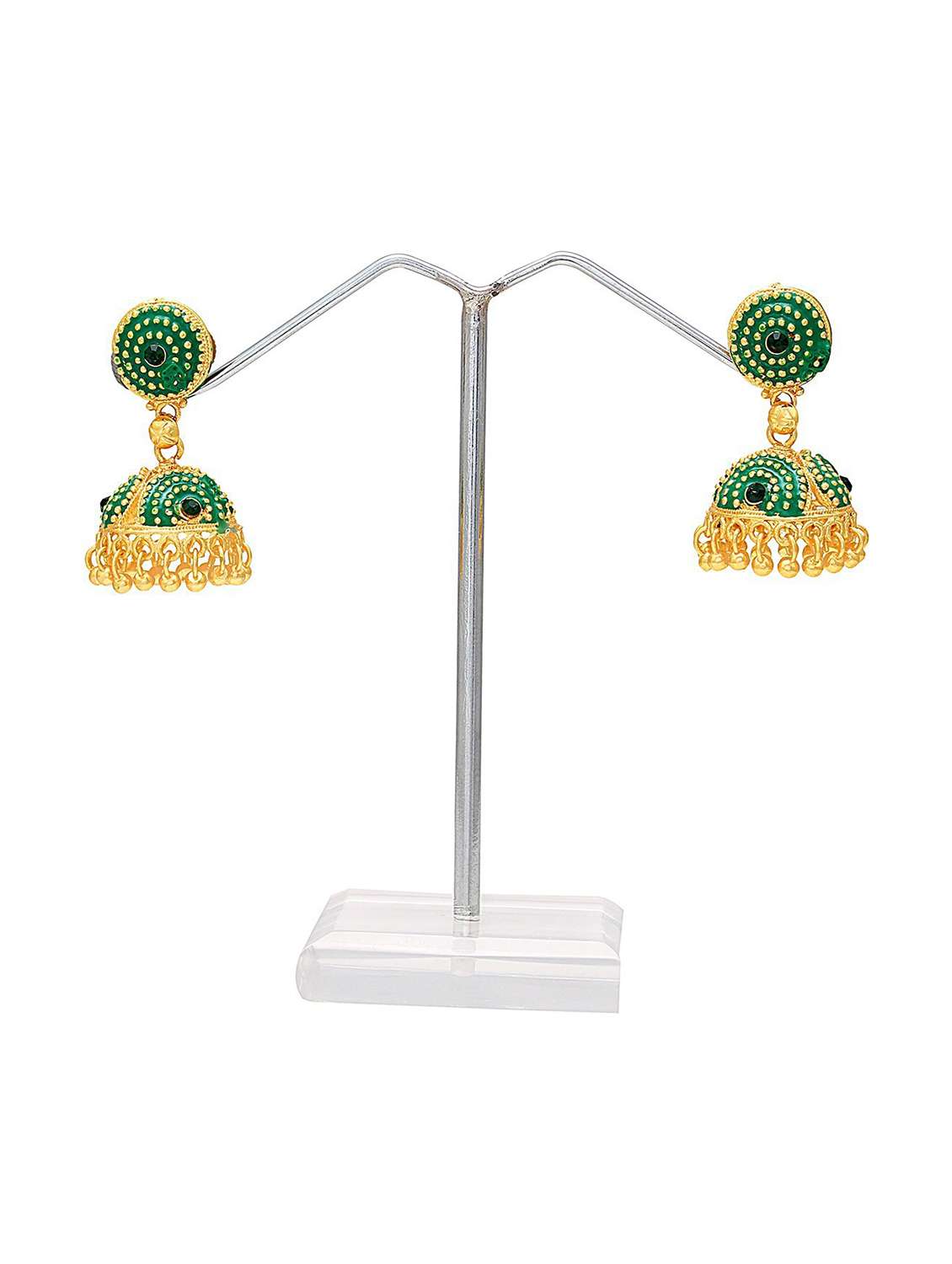 women green meenakari jhumka earring  - 18534400 -  Standard Image - 2
