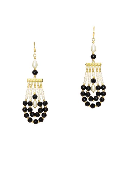 simulated black and white triple strand faux pearl drop earrings  - 18535459 -  Standard Image - 0
