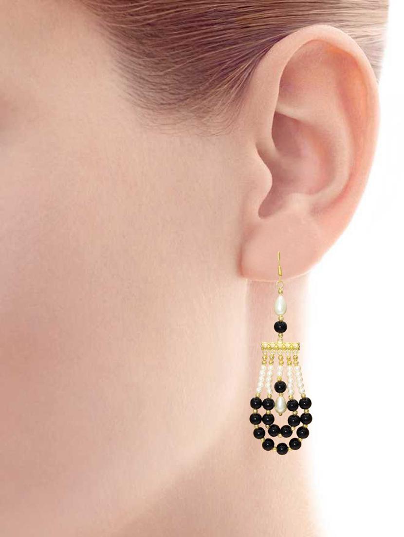 simulated black and white triple strand faux pearl drop earrings - 18535459 - Standard Image - 2