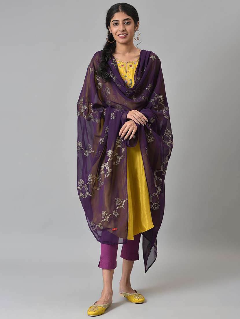 deep purple mukaish dupatta